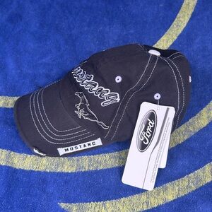 Distressed Ford Mustang Washed Black Baseball Hat Cap  Adjustable Adult NWT